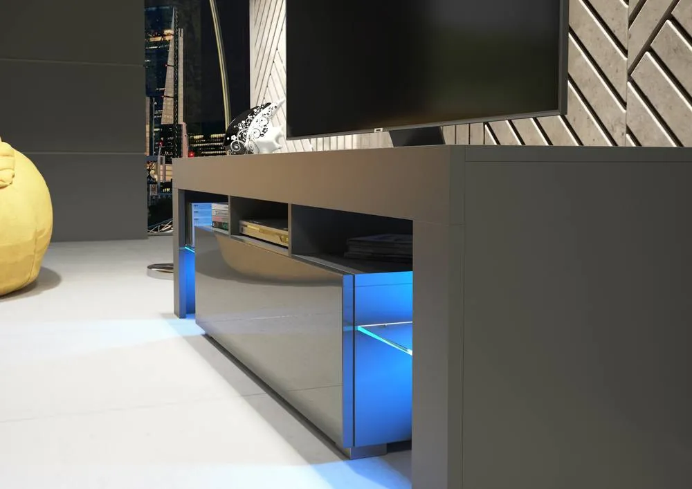 Creative Furniture Aria TV Unit 160cm - A Sleek & Functional Cabinet with Gloss Doors & LED Lights in Dark Grey 2