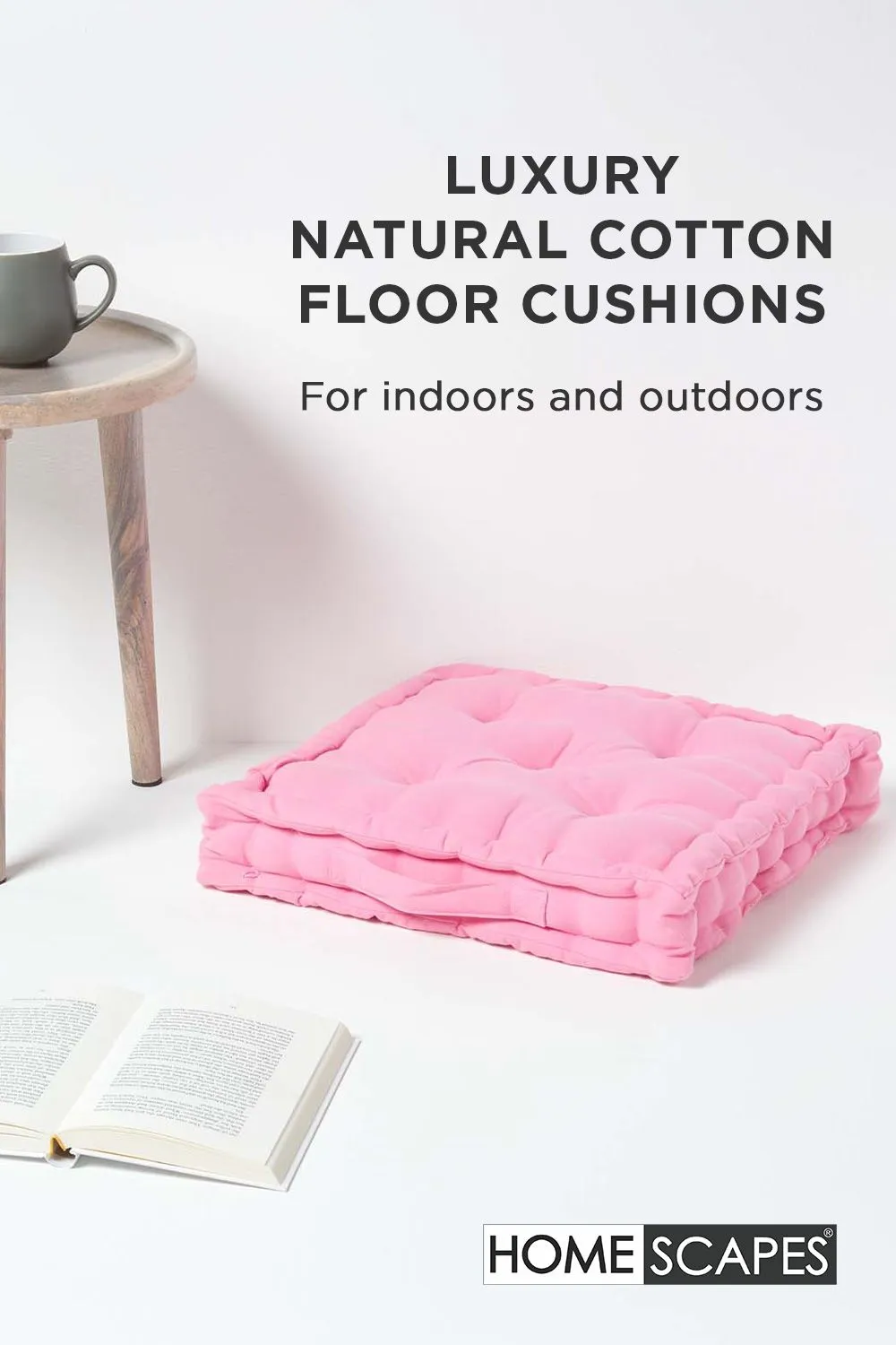 Homescapes Plain Cotton Floor Cushion in Pink 2