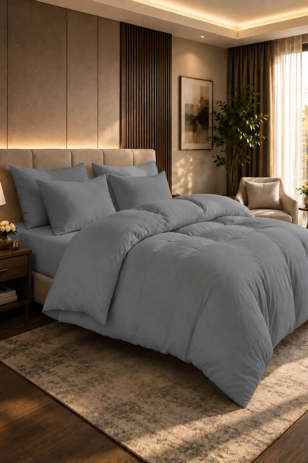 Grace 100% Egyptian Cotton Duvet Cover Set 400 TC with Zipper Closure in Grey