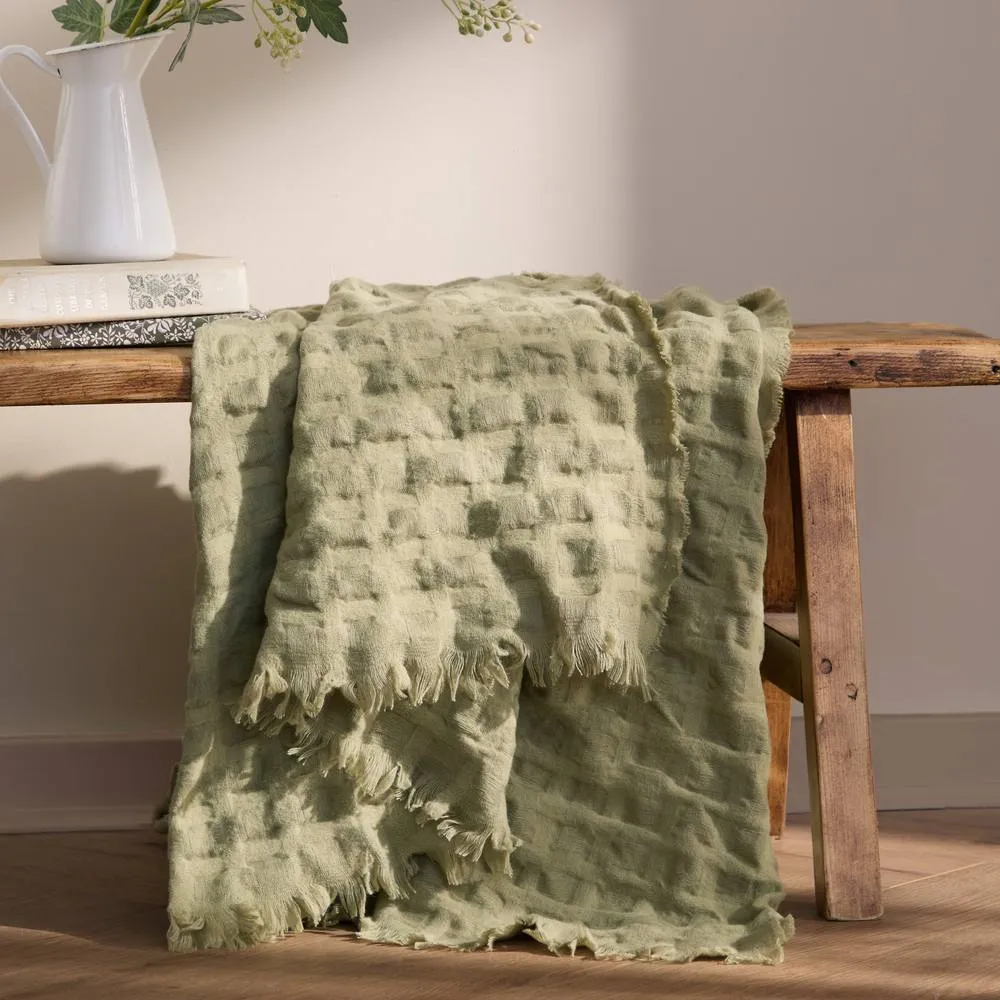 Wylder Walton Waffle Fringed Throw in Green
