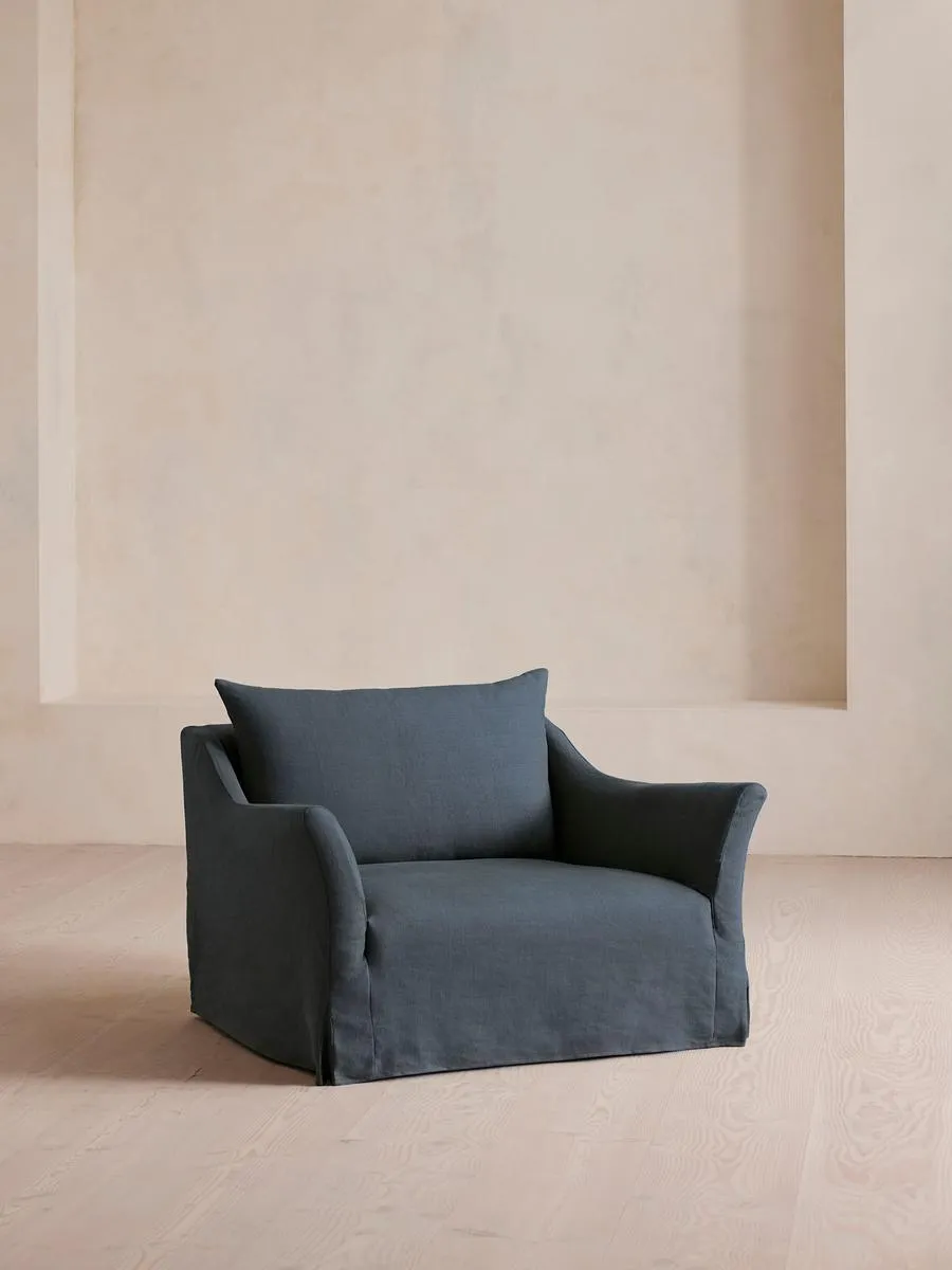 Roma Loveseat, Linen, Prussian Blue