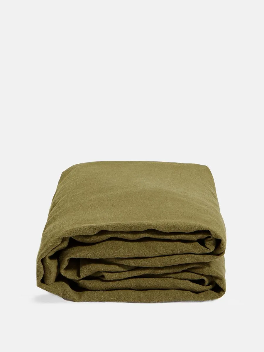 Luna Linen Fitted Sheet, Olive, Super King
