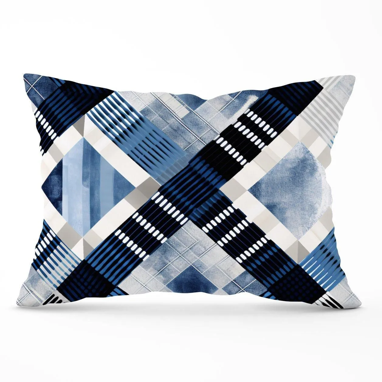 Warren Reed - Designer Checkered Square Black & Blue Cushions