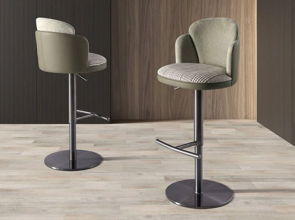 Angel Cerda Fabric Swivel Bar Stool with Leatherette Backrest in Olive 5