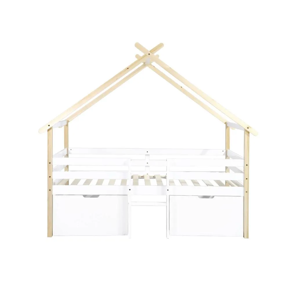 sweeek Kid's bed 90 x 190 cm pine wood slatted base included & 2 drawers in White 6