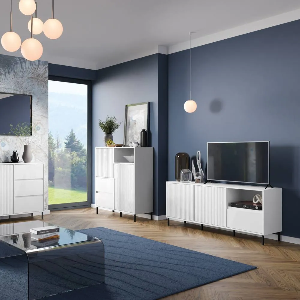 Furniture To Go Avenale Wide TV Cabinet 2 Door 1 Drawer in Alpine White High Gloss 6