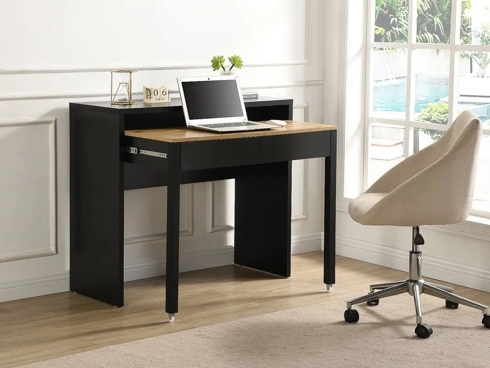 Vente-unique Extendable Console Desk With 2 Drawers - Black & Natural - LOAVIA