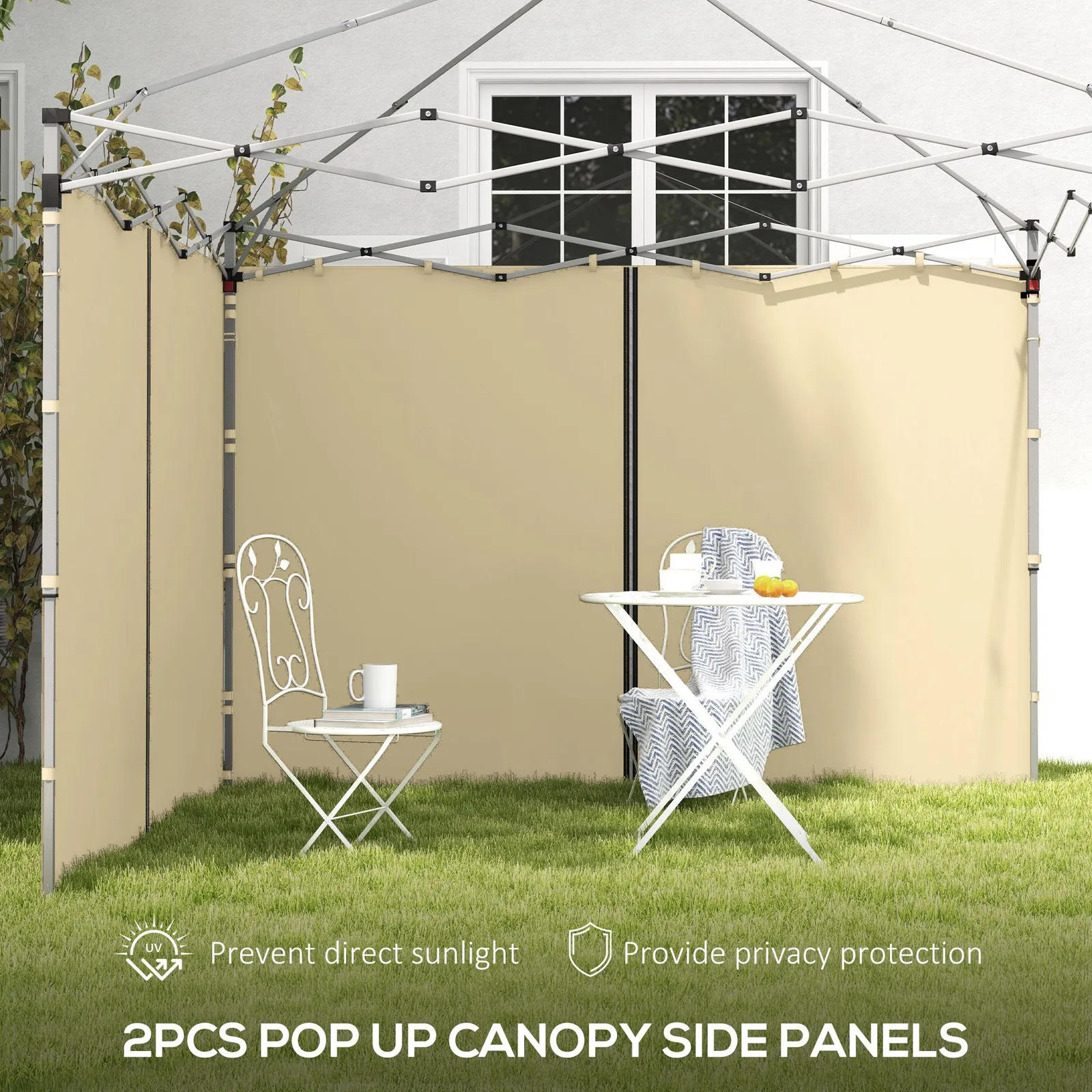OUTSUNNY 3x3(m) or 3x6m Pop Up Gazebo Side Panels with Zipped Doors in Beige 4