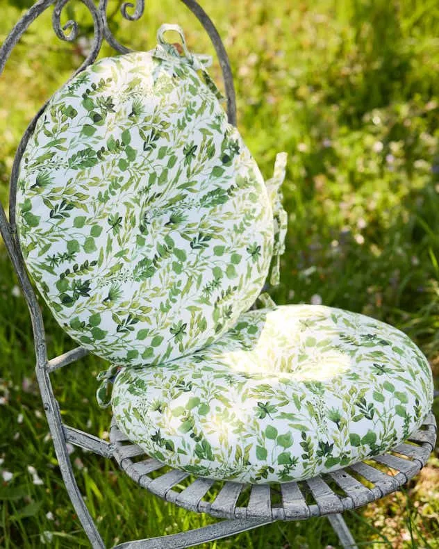 Dibor Set of 4 Green Round Summer Outdoor Garden Chair Seat Pad Cushions Dia 40cm
