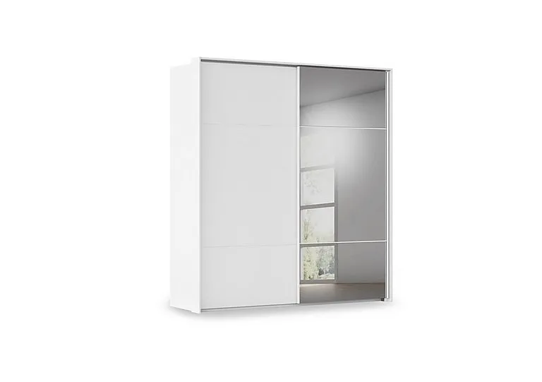 Haven 210cm 2 Door Slider Wardrobe with 1 Décor Door and 1 Mirror Door - Alpine White