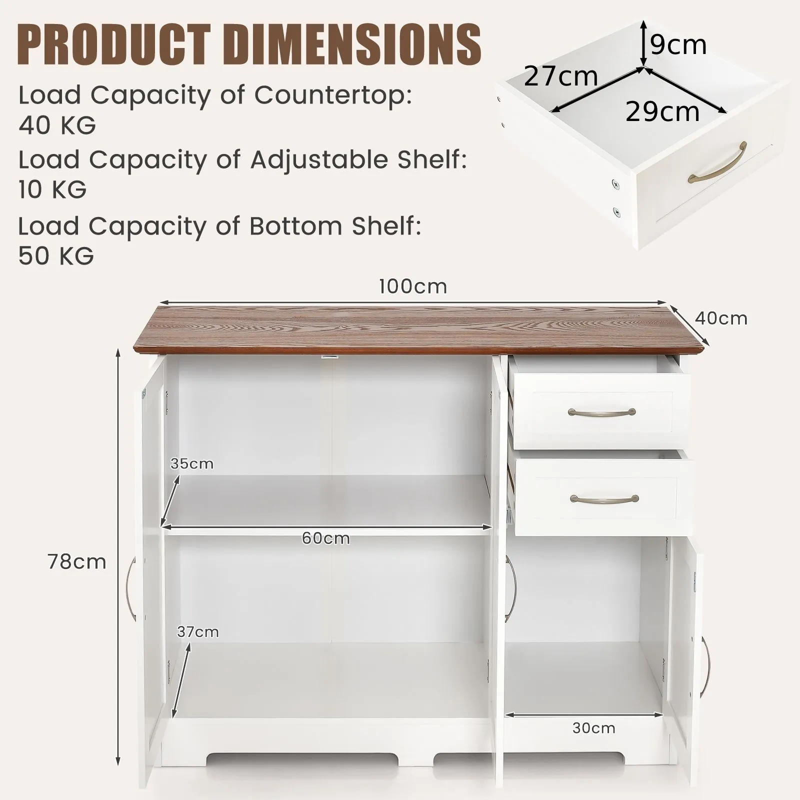 Costway Buffet Cabinet Kitchen Modern Storage Cabinet with Adjustable Shelf 2