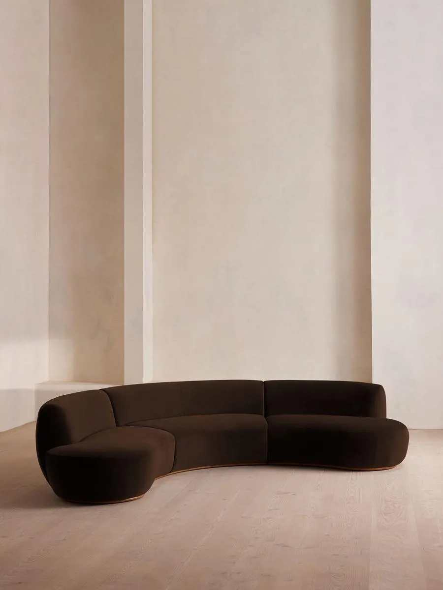 Aline Serpentine Modular Sofa, Four Seater, Chocolate Velvet