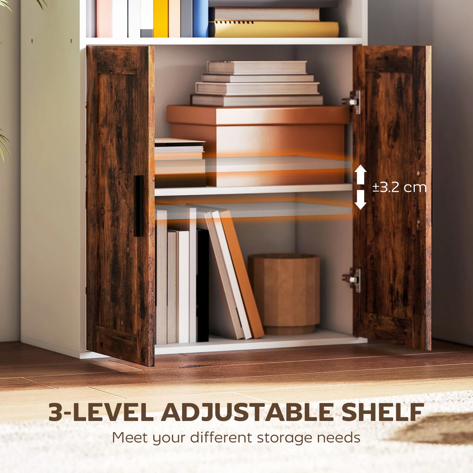 HOMCOM 5-Tier Bookcase, Tall Bookshelf with Adjustable Shelf, Rustic Brown 5