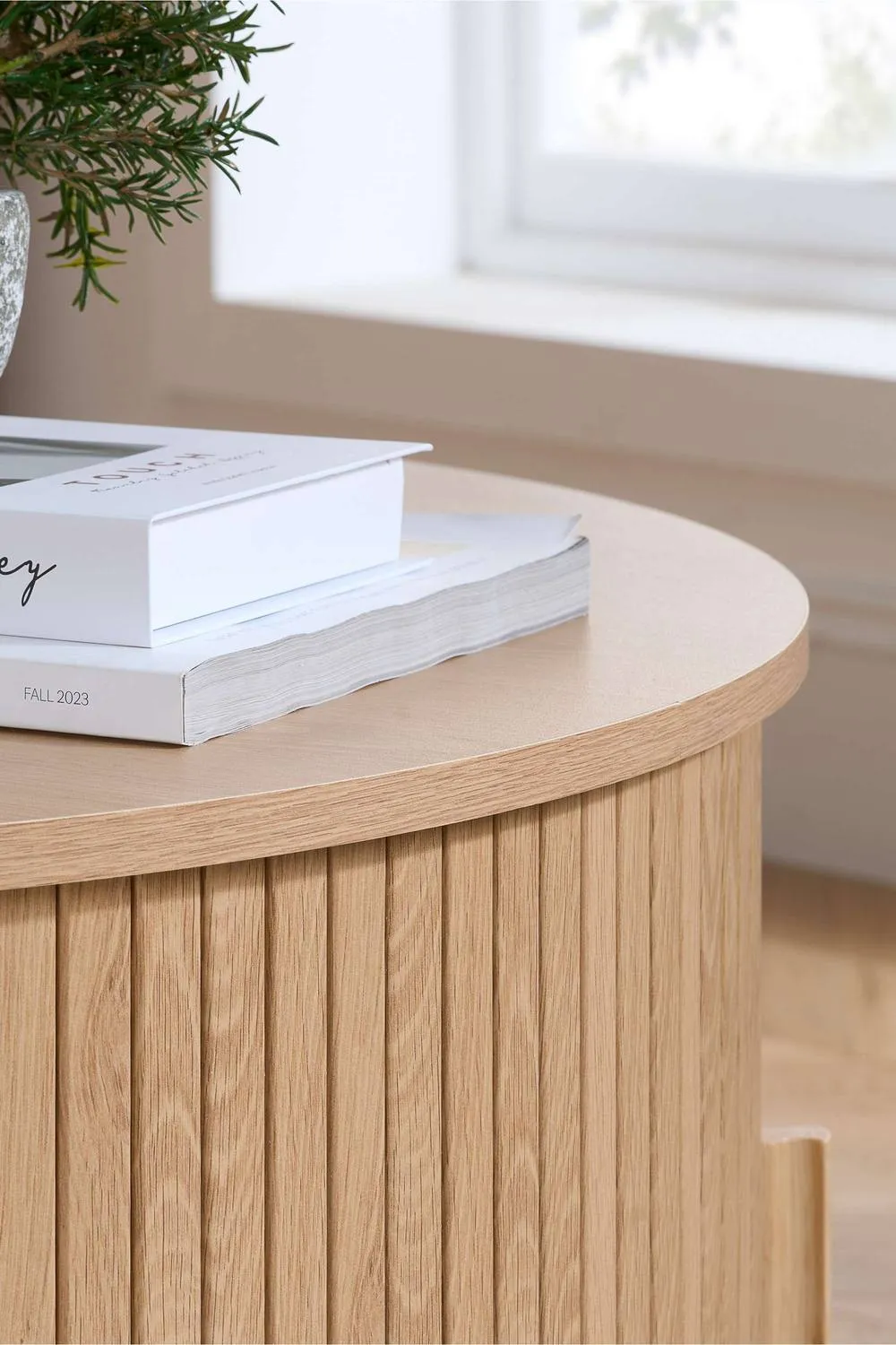 Birlea Axel Round Fluted Coffee Table with Storage Oak in Light Oak 3