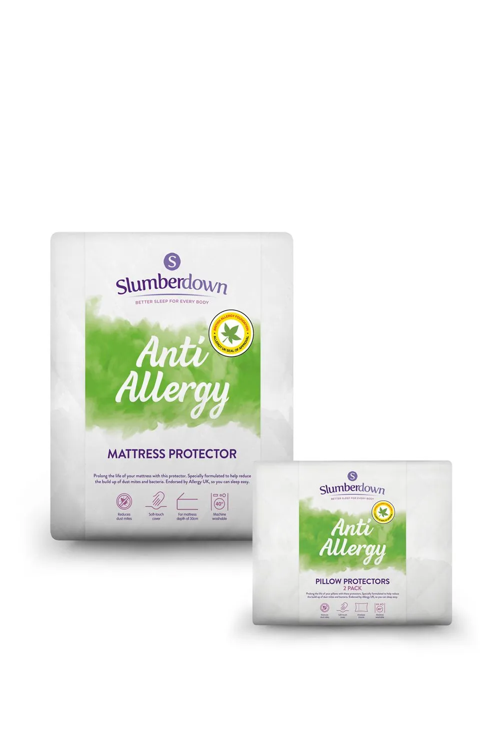 Slumberdown Anti Allergy Mattress Protector With 2 Pillow Protectors in White
