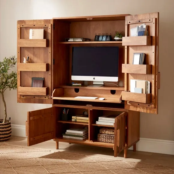 Khari Hideaway Cabinet Desk, Mango Wood 2