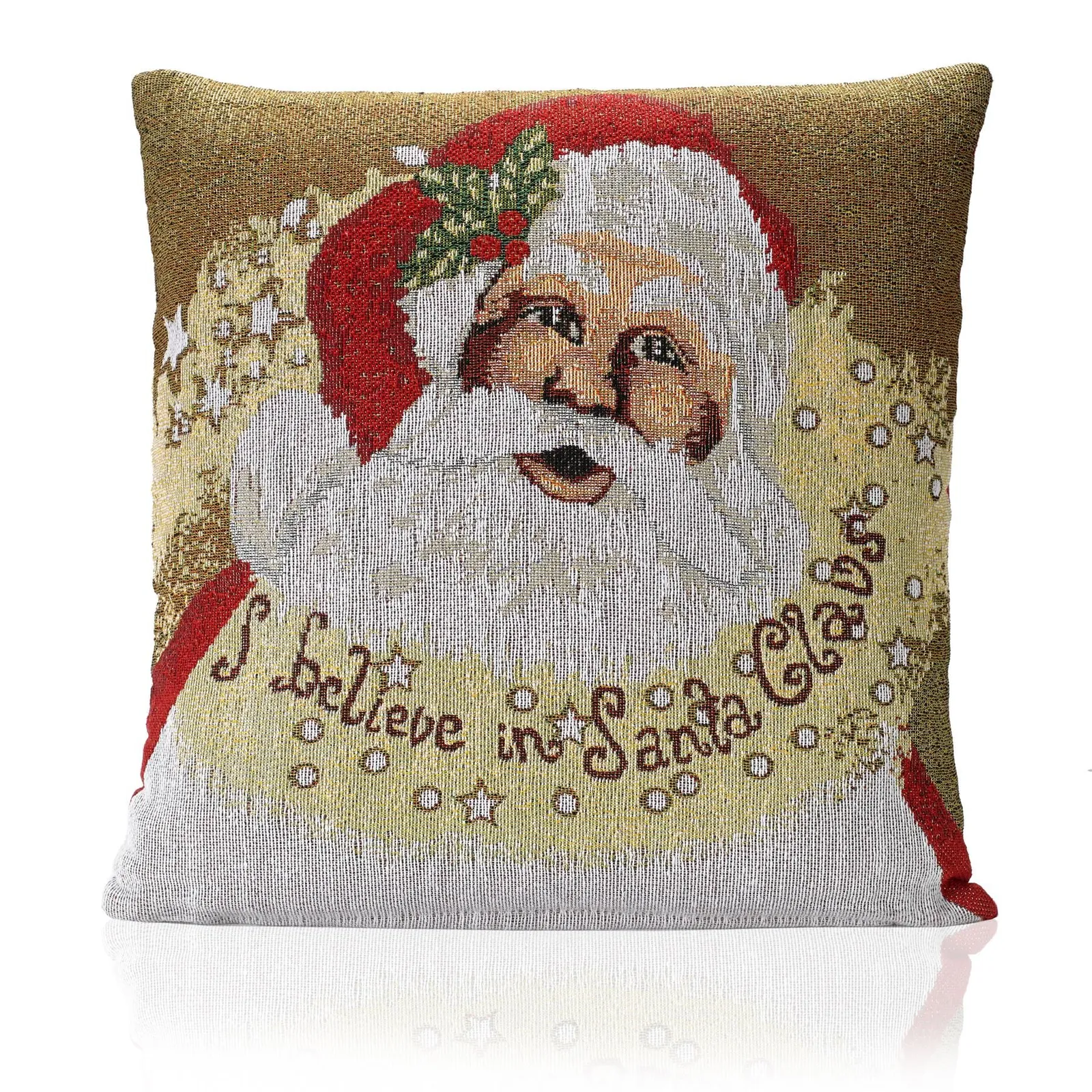 Luxury Living Christmas I Believe Tapestry Decorative Cushion Cover Only 45cm x 45cm in Red