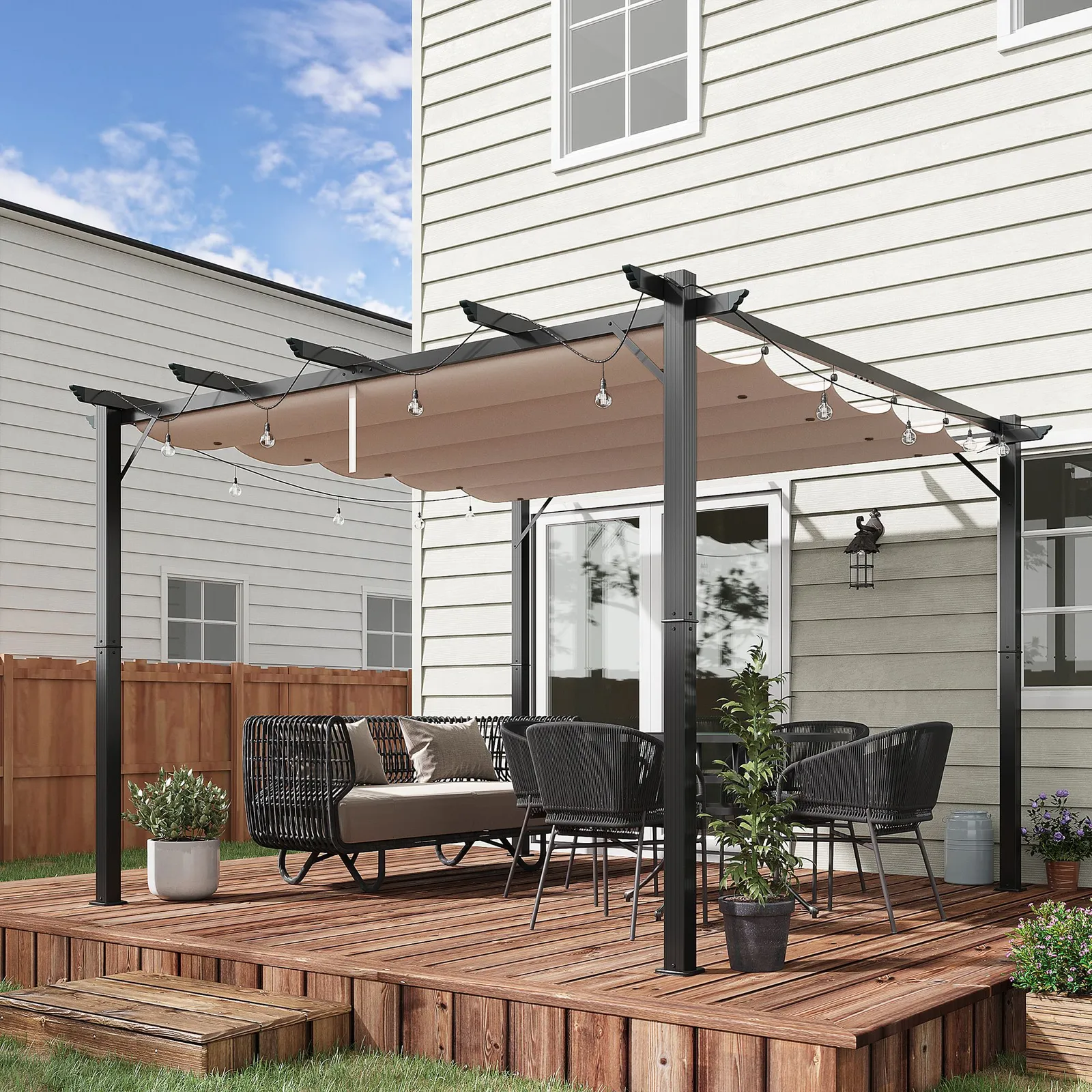 OUTSUNNY 3x3(m) Pergola Gazebo Sun Shade Shelter Aluminium Garden Canopy in Brown 2