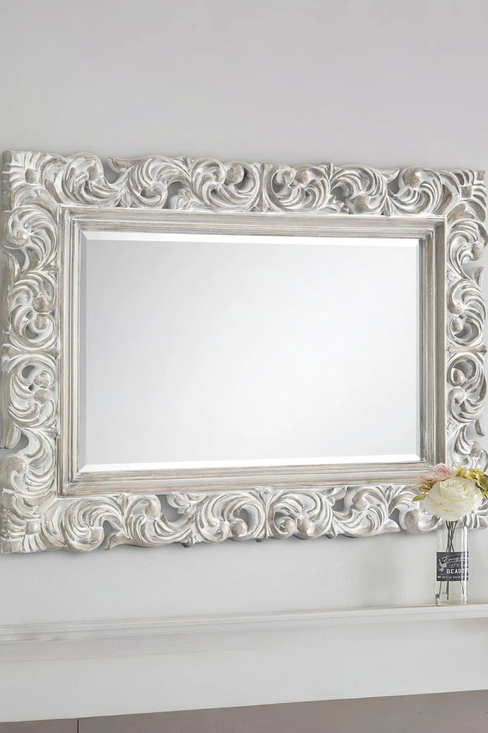 Julian Bowen Baroque Distressed Wall Mirror in Off-White