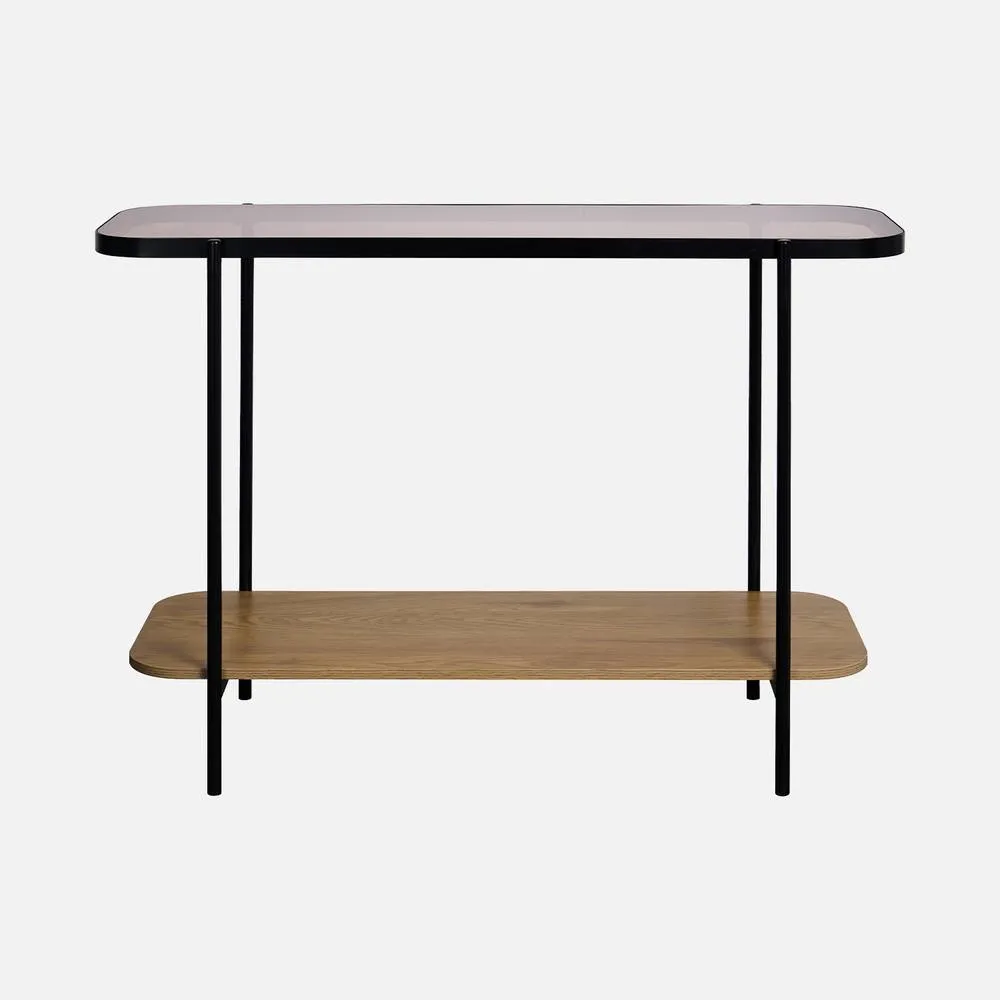 sweeek 110cm Vintage Console With Black Metal & Wood Effcet in Light Brown 2