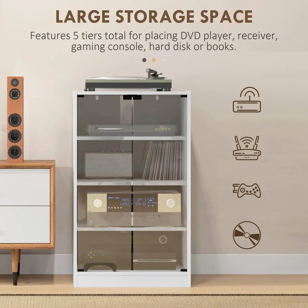 HOMCOM 4-Tier Hi-Fi Stand with Adjustable Shelves, White Wood-Effect 6