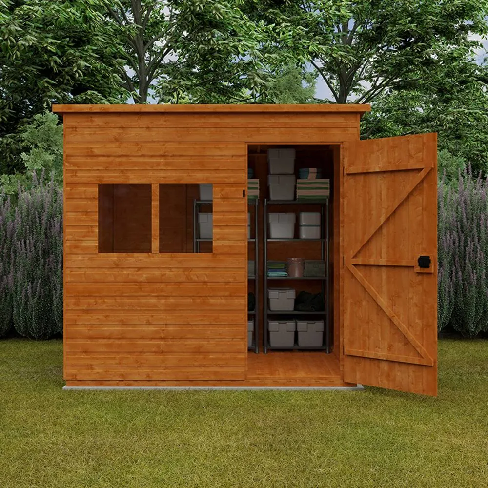 Buttercup Farm 8 x 6 Feet Deluxe Pent 12mm Shed - Solid Wood/Softwood/Pine in Burnt Orange 6
