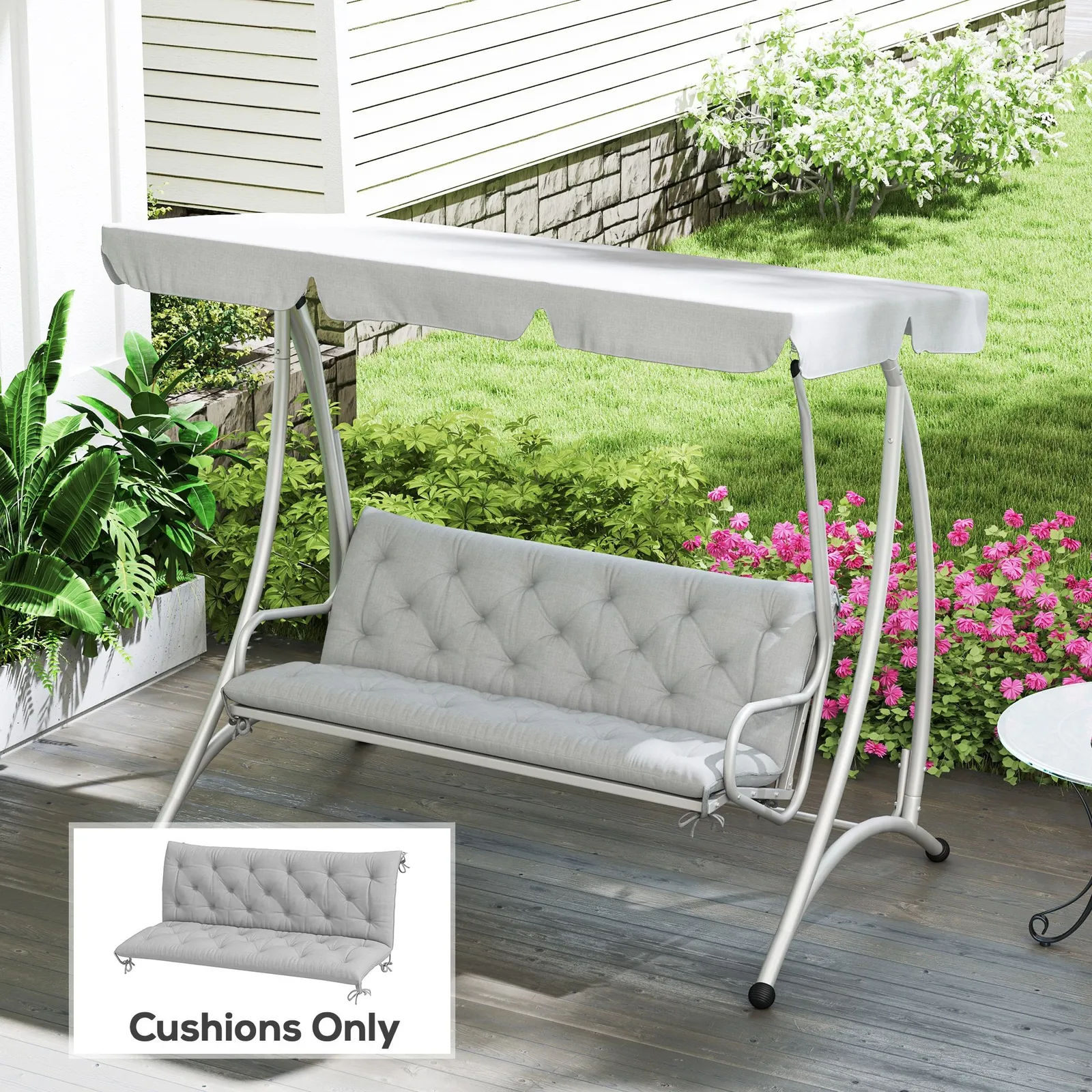 OUTSUNNY Garden Bench Cushion Outdoor Seat Pad with Ties in Light Grey 1