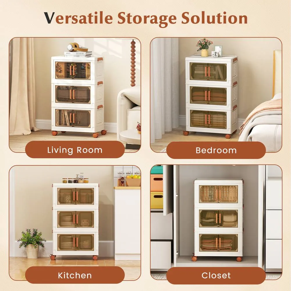 Costway 3-Pack Stackable Plastic Storage Boxes 57L Collapsible Storage Bins in White 6