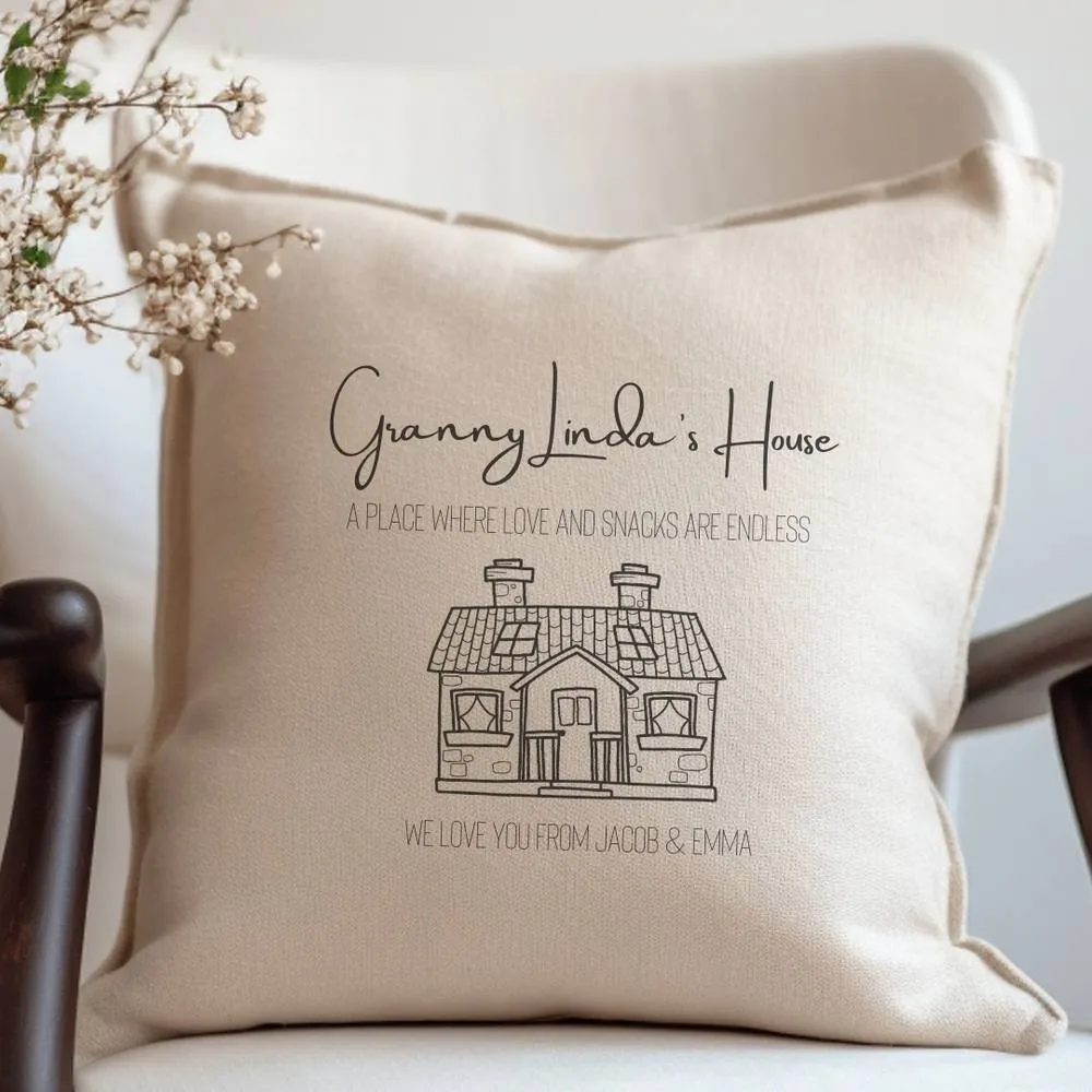 Aye Do Gifts Personalised Granny's House Cushion - Grandads, Grans, Aunties in Cream