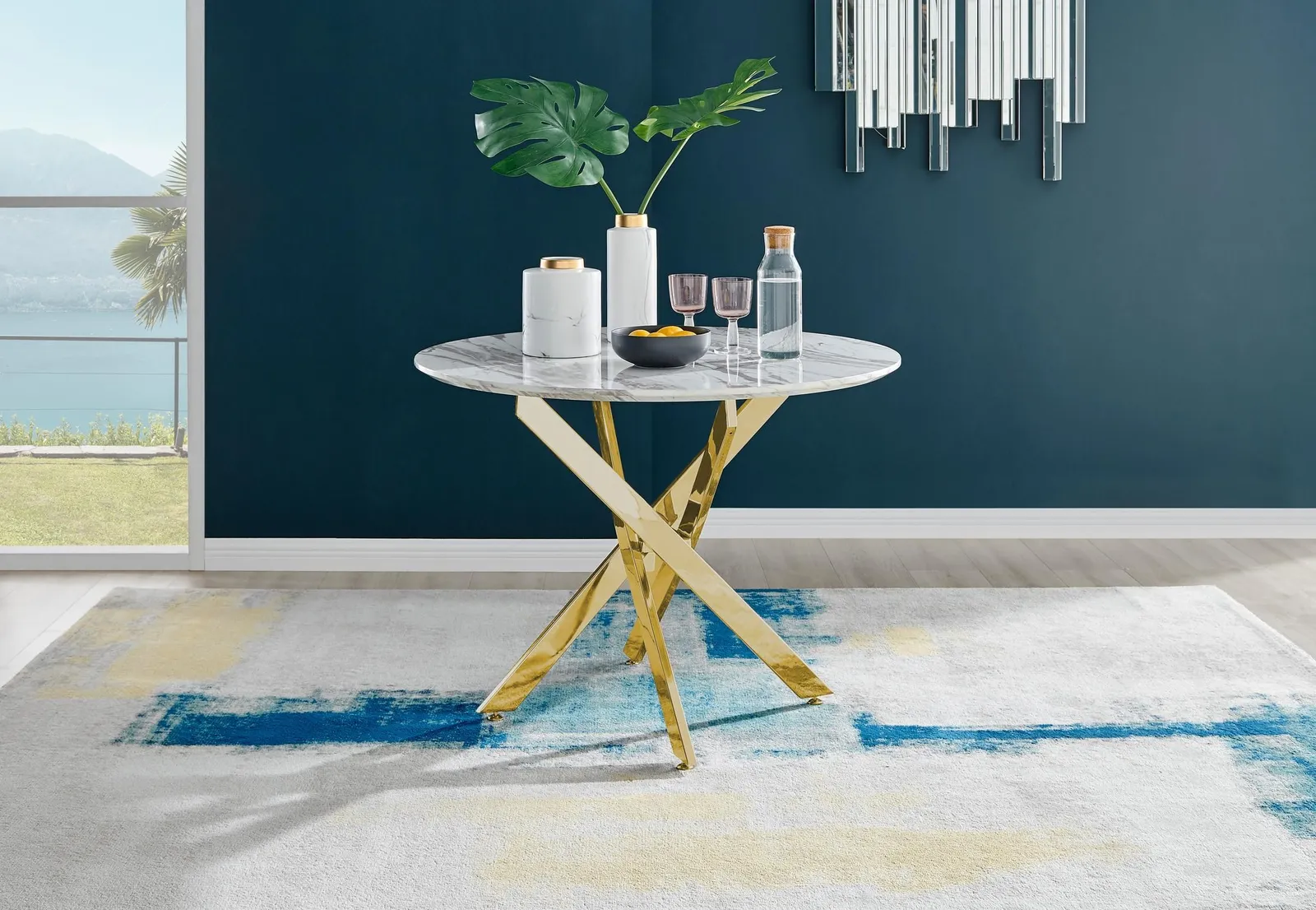 FurnitureboxUK Novara 100cm Round 4-Seater Dining Table With Gold Chrome Legs in Off-White 2