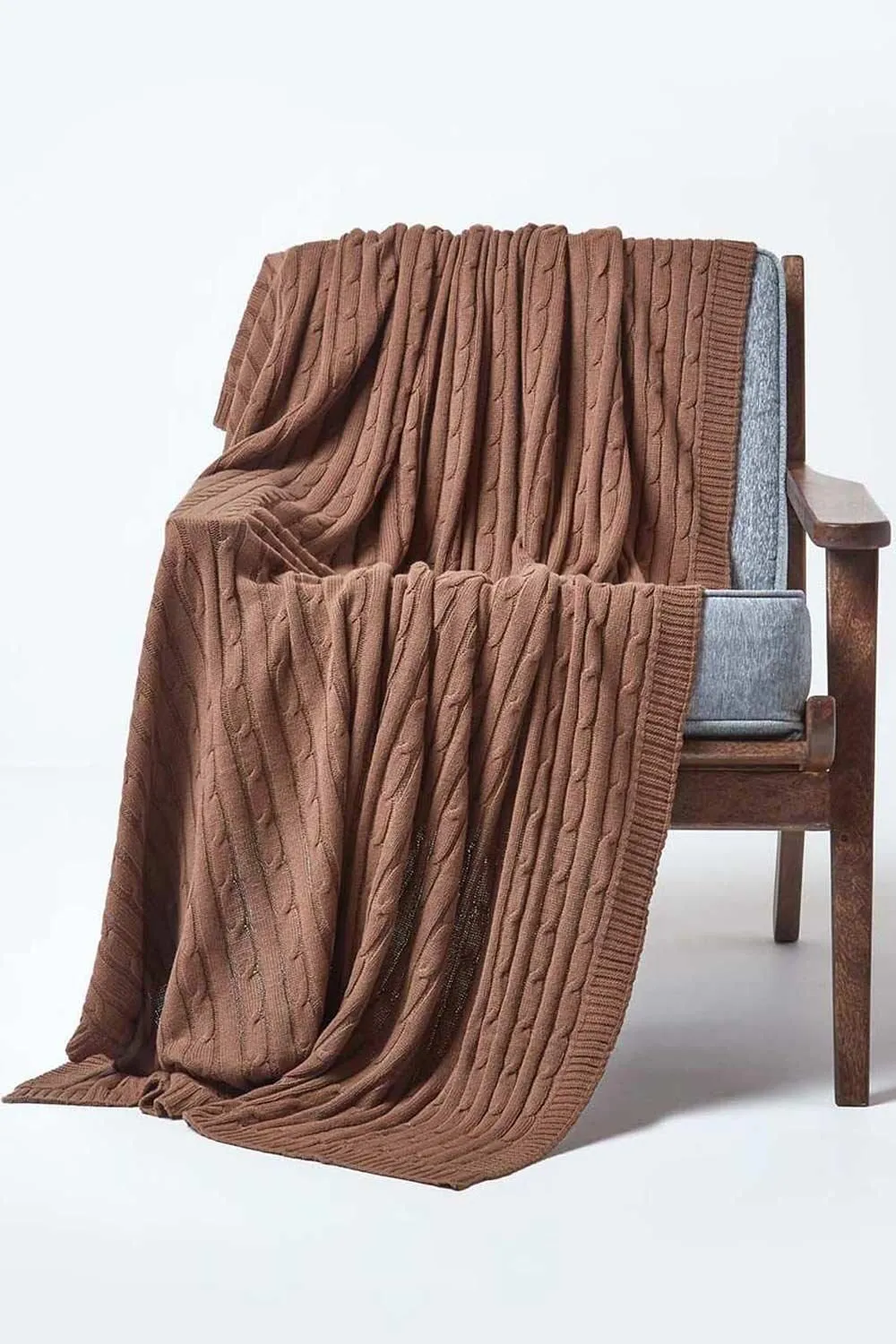 Homescapes Cotton Cable Knit Throw Soft & Cosy Vintage Blanket in Chocolate
