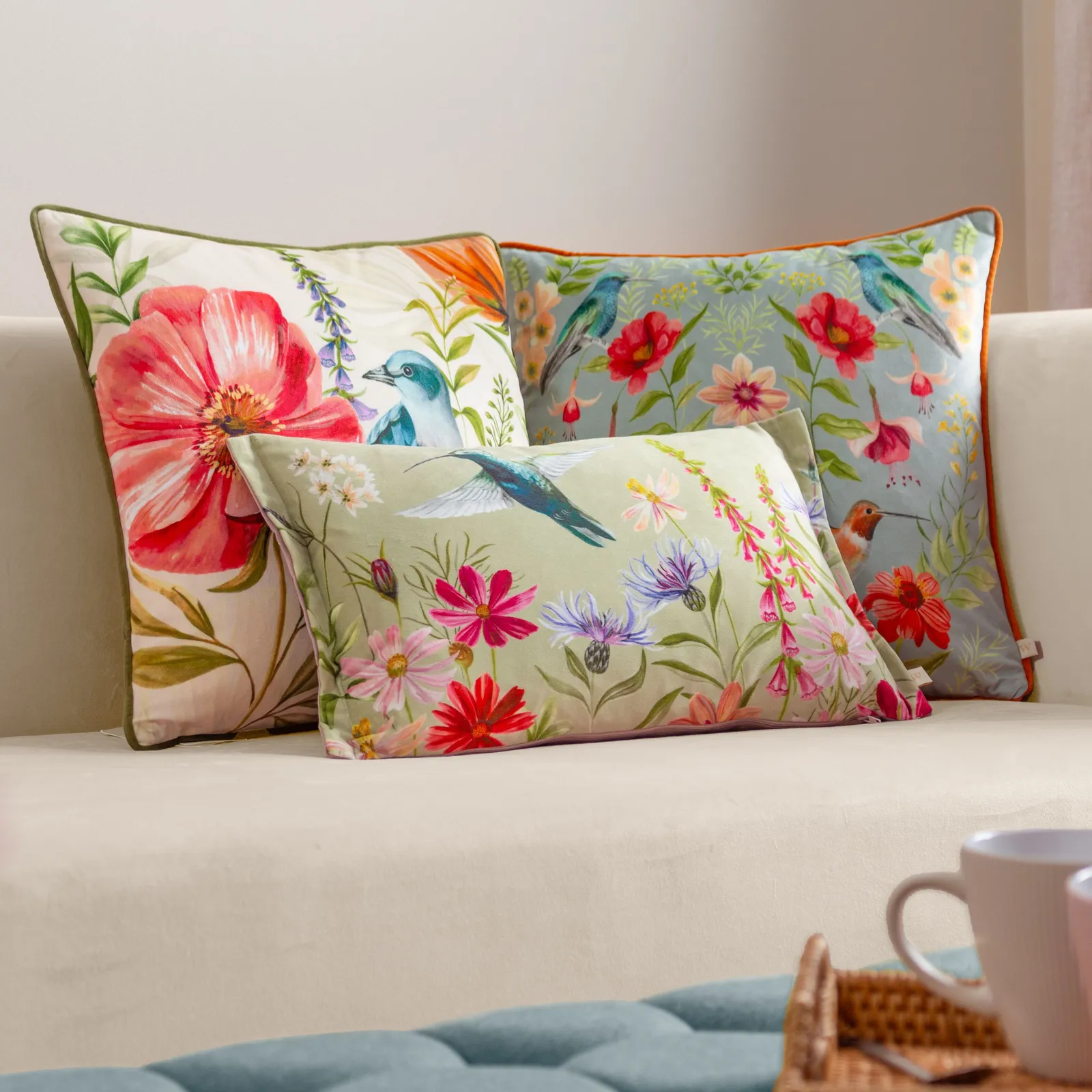 Wylder Nectar Garden Blossom Piped Velvet Cushion 6