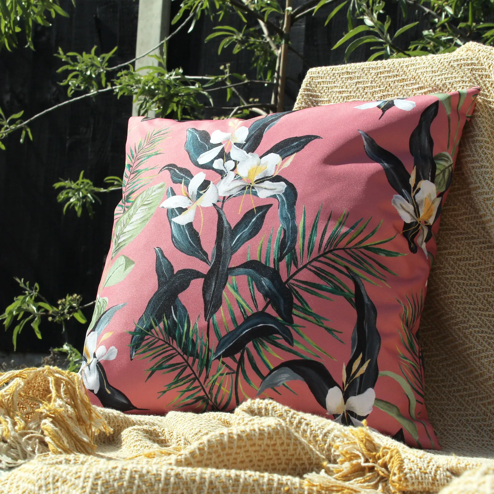 Furn Honolulu Tropical Water & UV Resistant Outdoor Cushion in Pink