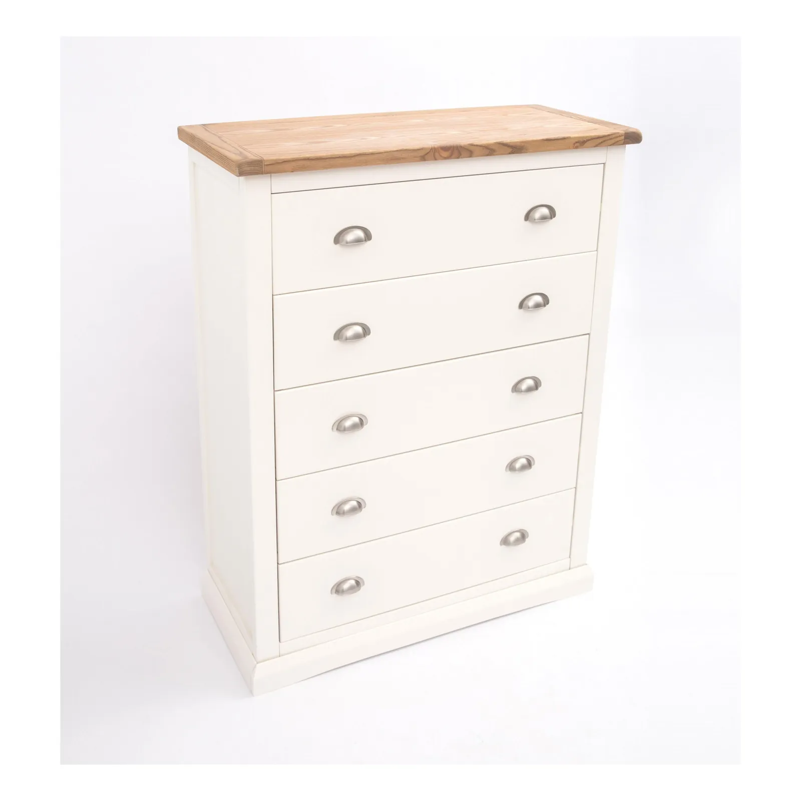 Cabinet Bits Cosenza 5 Drawer Chest of Drawers Chrome Cup Handle in Off-White 4