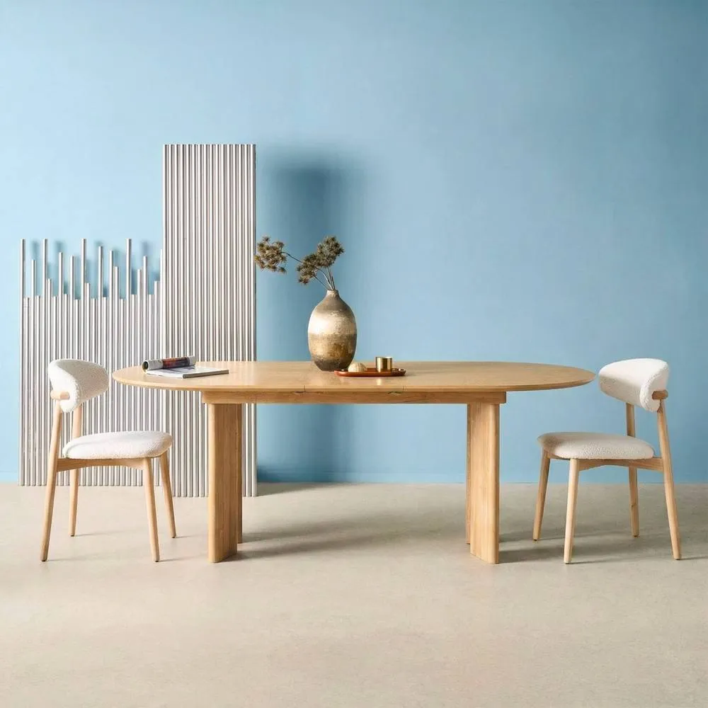 sweeek 6-8 seater oval extendable dining table, rubberwood & oak veneer in Beige 4