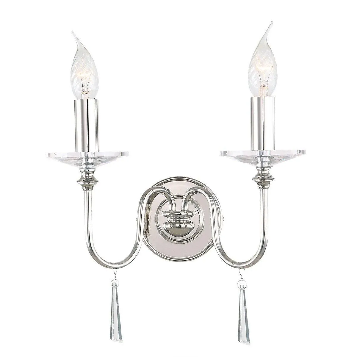 Netlighting Finsbury Park 2 Light Indoor Candle Wall Light Polished Nickel E14 in Grey