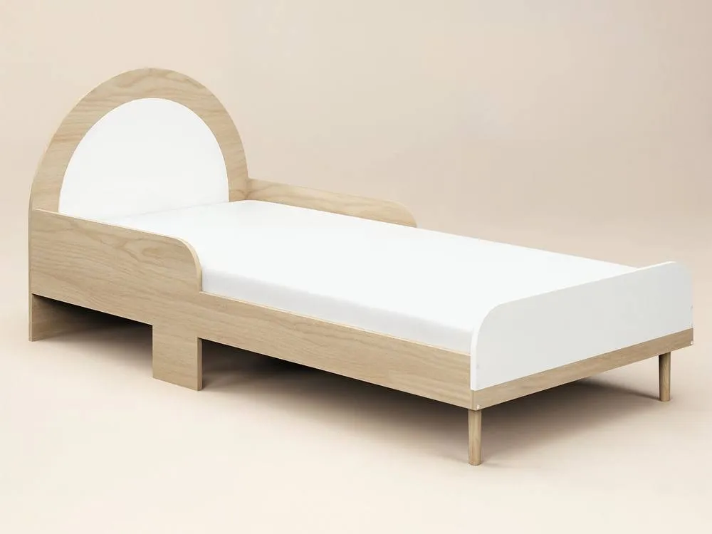 Flair Noah Single Curved Headboard Bed Oak in White 4