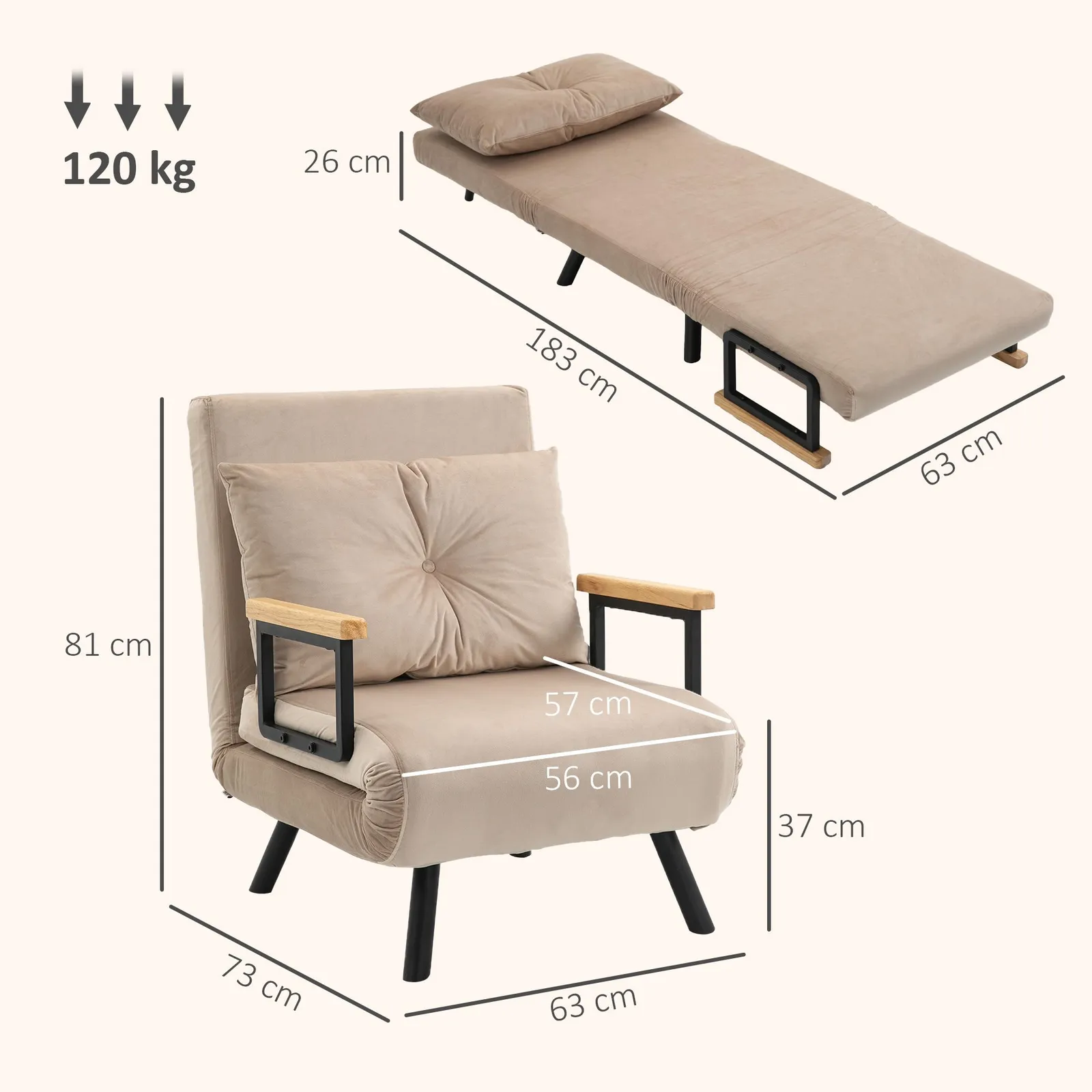 HOMCOM Click Clack Bed Settee for Living Room, Guest Room in Beige 3