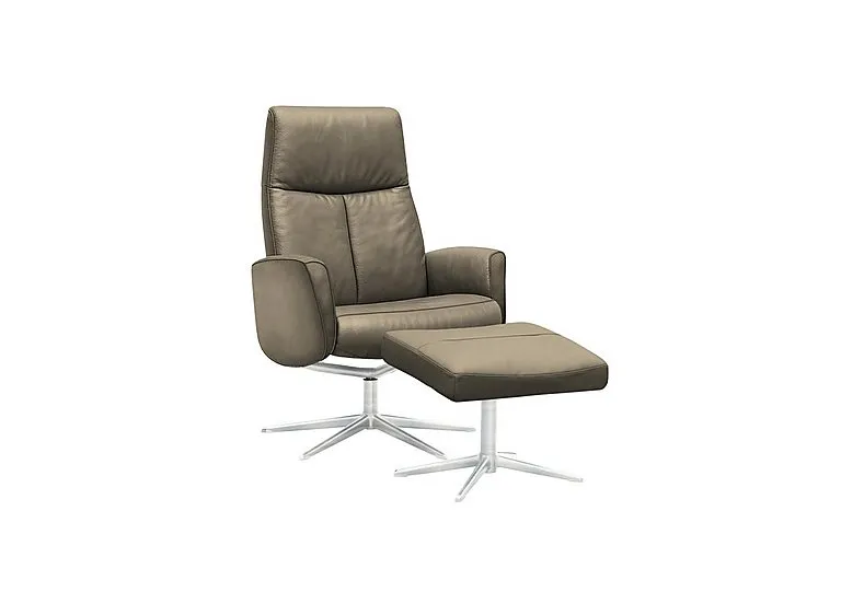Vaasa Leather Swivel Recliner Chair and Footstool with Chrome Base
