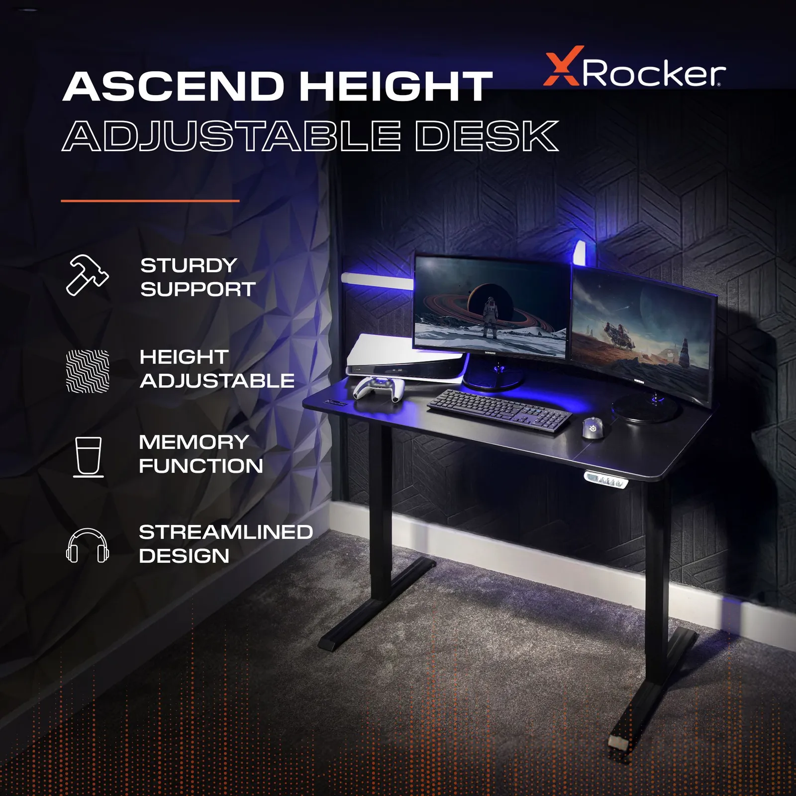 X Rocker Ascend 120cm Electric Height Adjustable Gaming Desk in Black 2