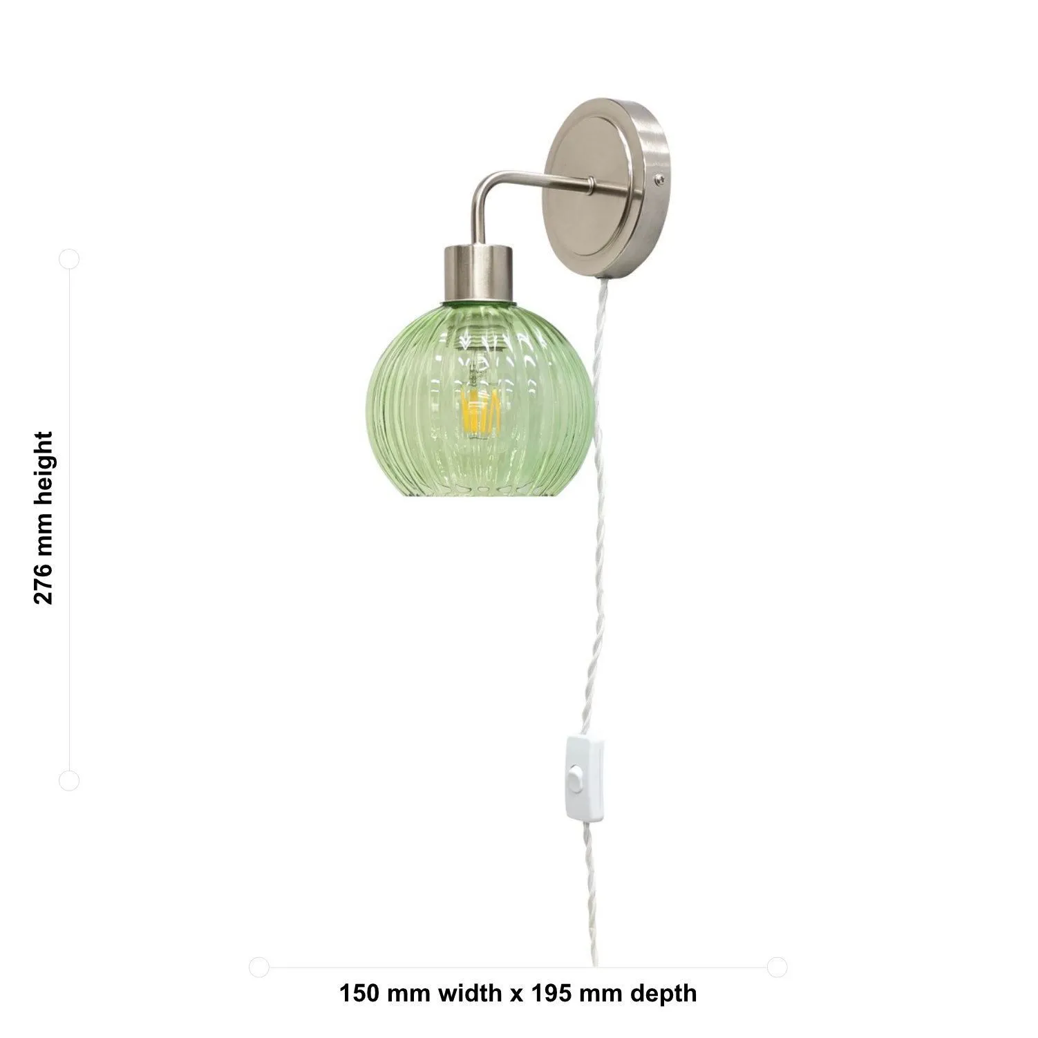 First Choice Lighting Toby - Satin Nickel Plug in Wall Light with Betchley Green Shade in Silver 5