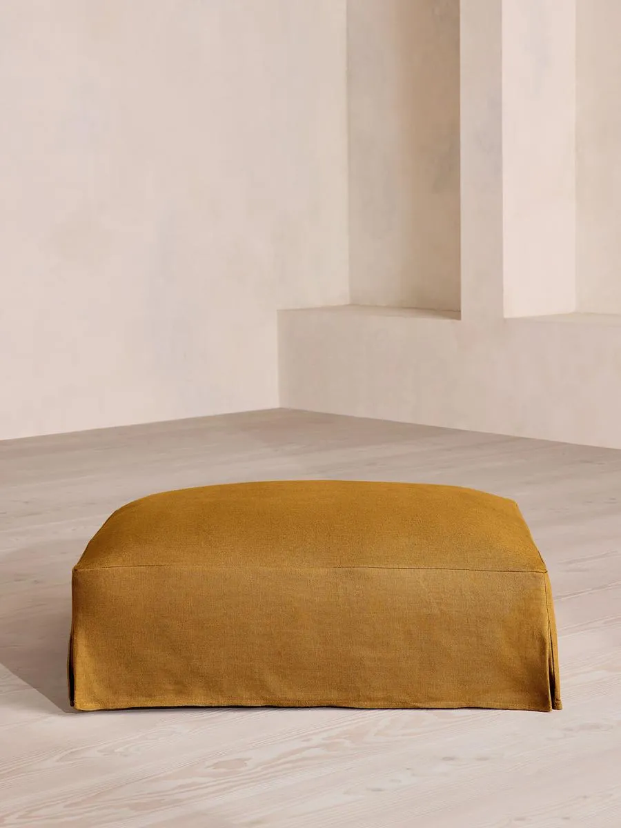 Roma Square Ottoman, Linen, Turmeric
