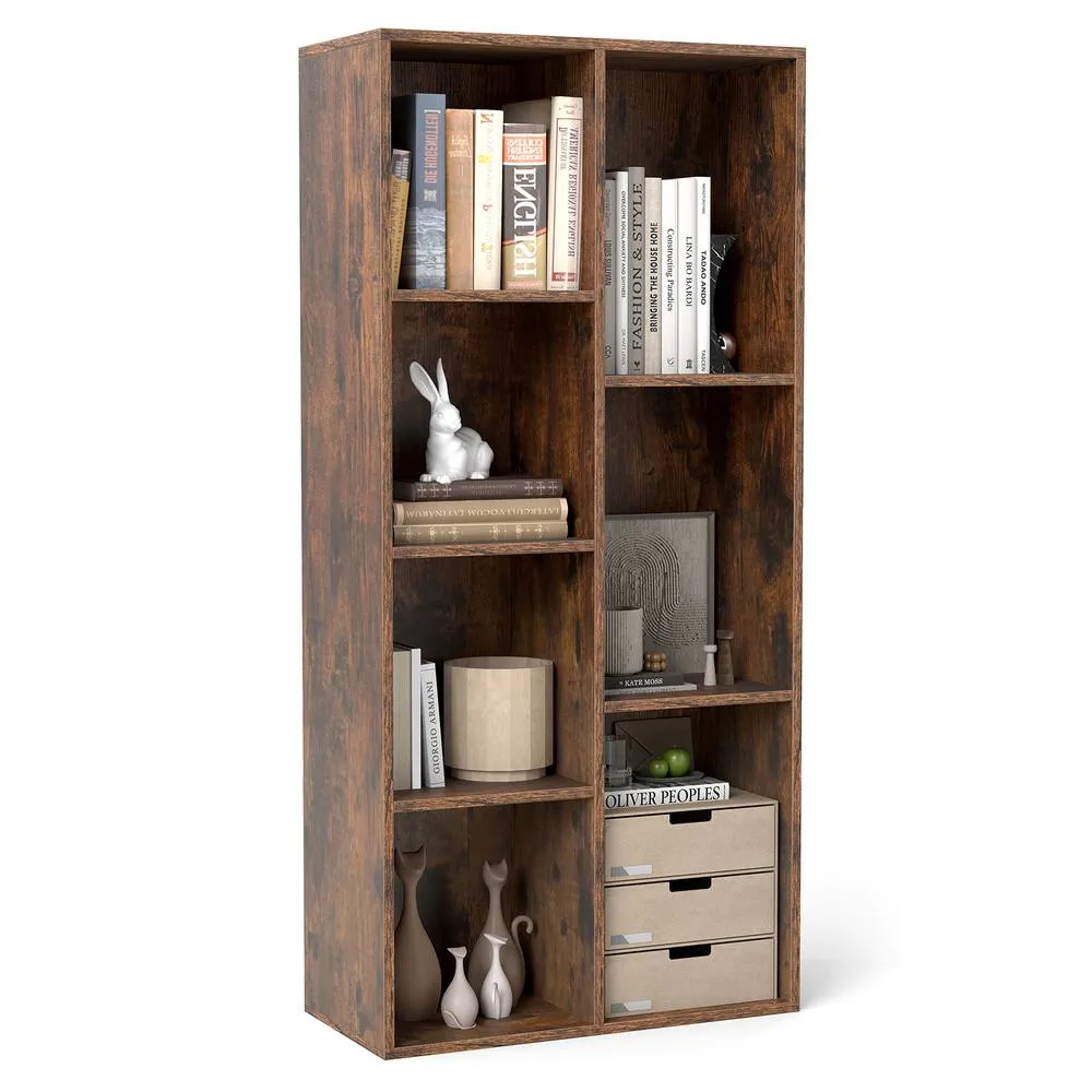 Costway 7-Cube Wooden Bookcase Industrial Display Bookshelf Open Storage Unit in Brown 3