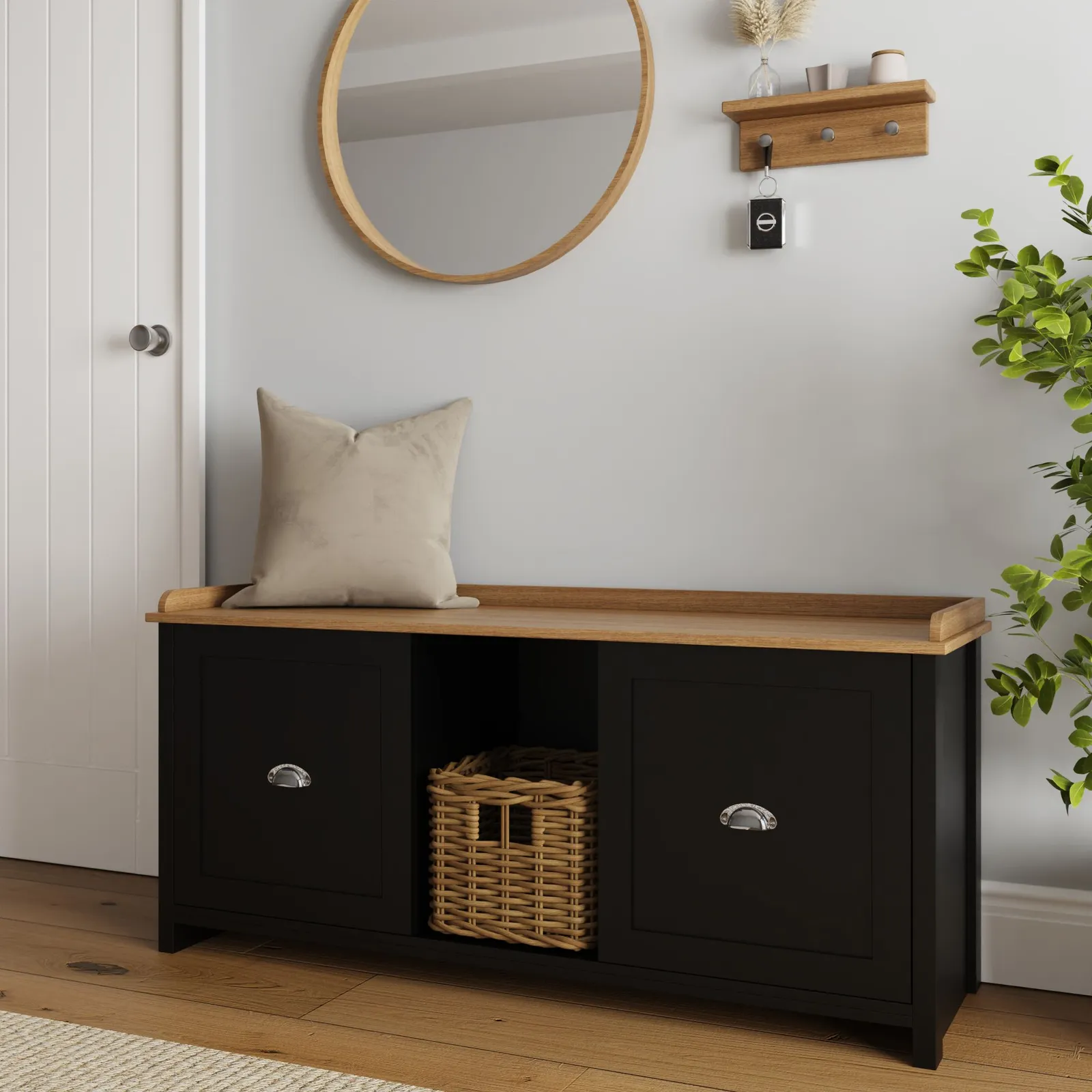 GFW Lancaster 2 Door Shoe Bench in Black 2