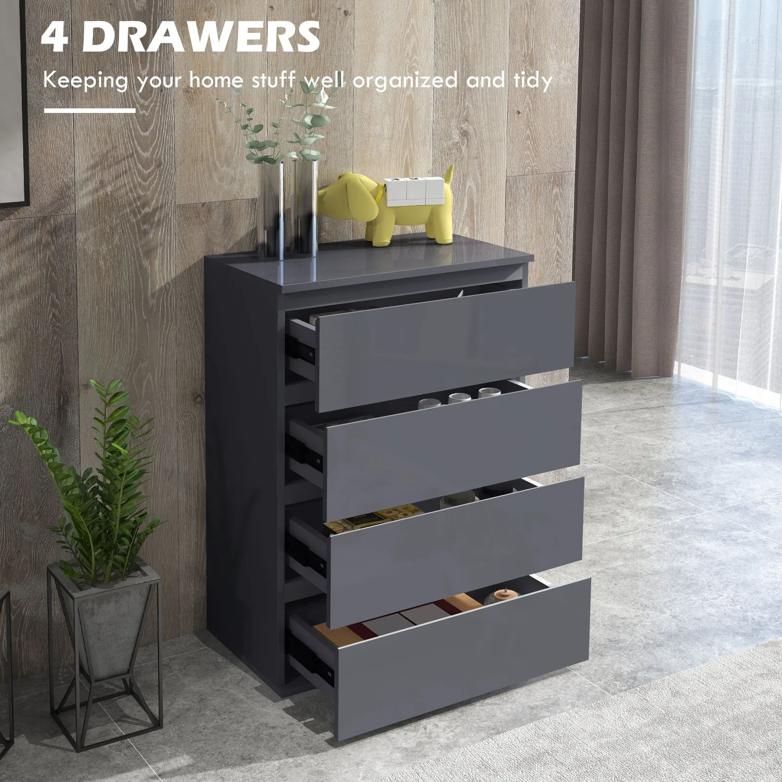 HOMCOM Bedroom Chest of Drawers, Modern Drawers Dresser, Drawer Unit in Grey 4
