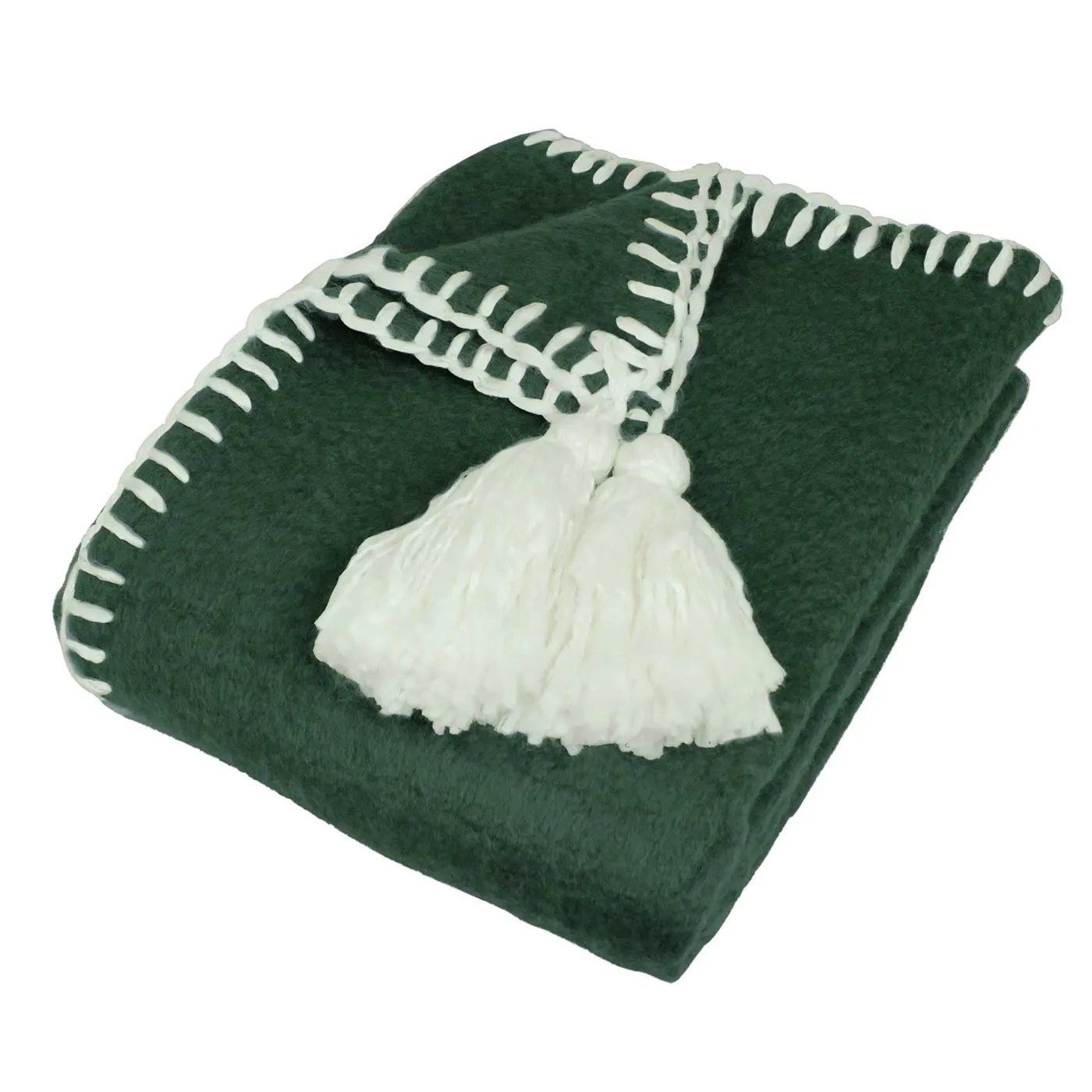 Green Wool Trim Throw