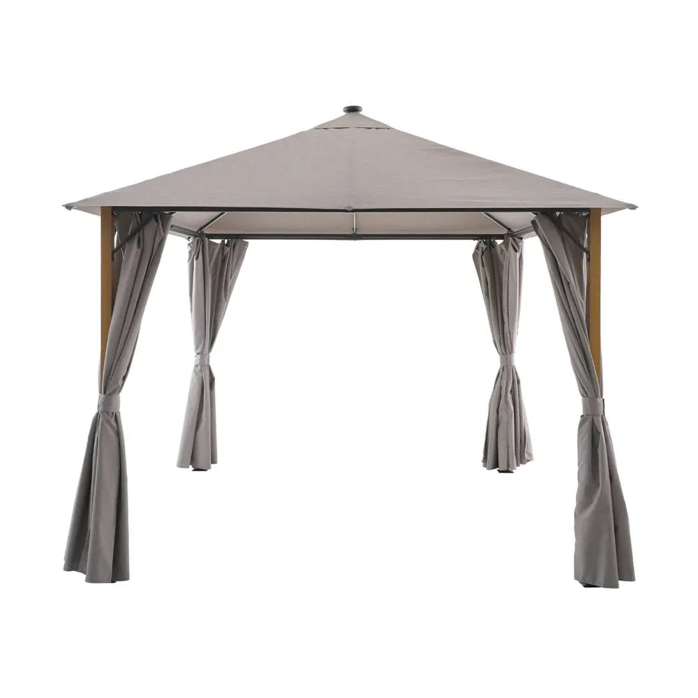 sweeek Aluminum gazebo 3x3m with wood effect, curtains, & LED in Beige 5