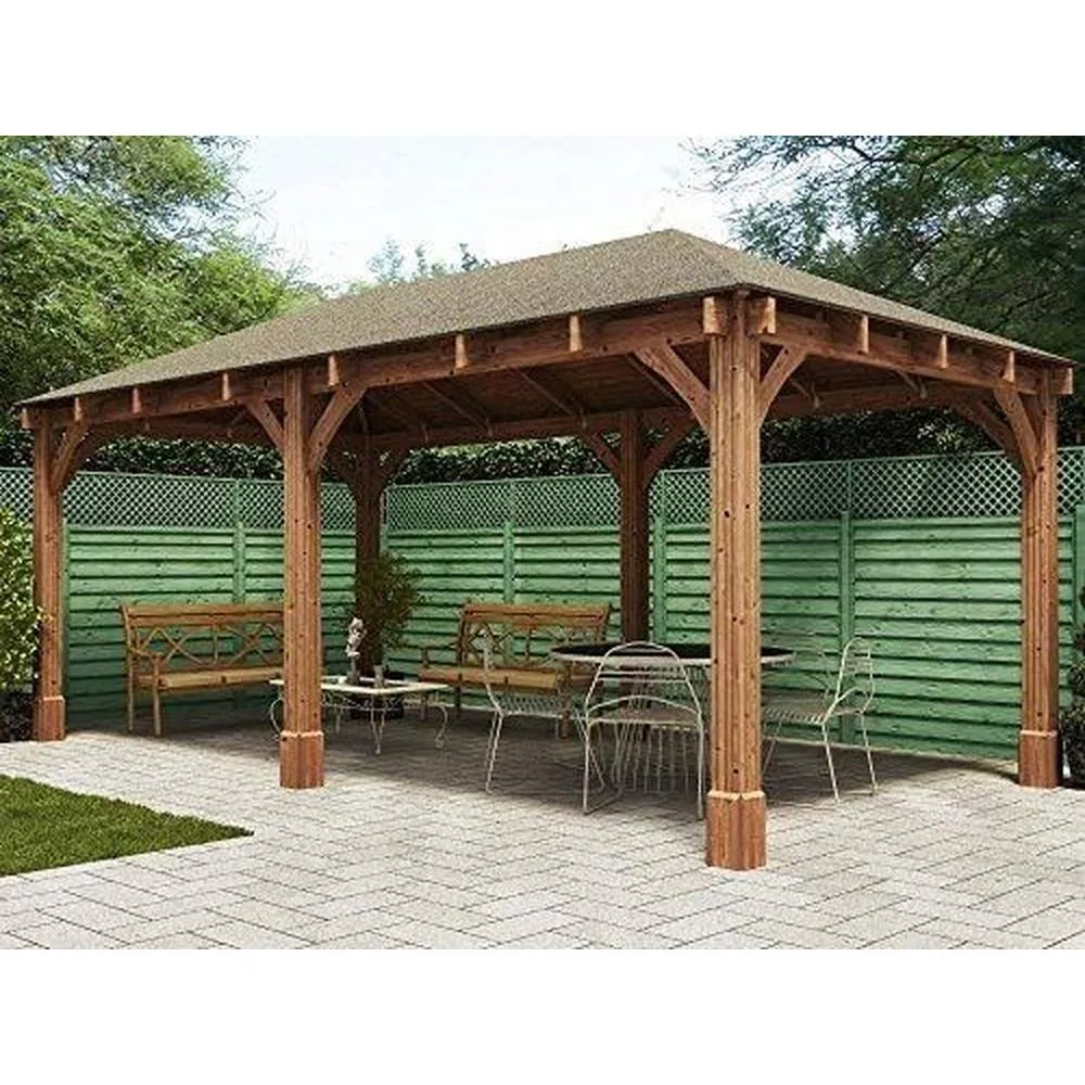 Dunster House Wooden Gazebo 6x3m Heavy Duty Patio Shelter Roof Shingles Leviathan in Brown 2