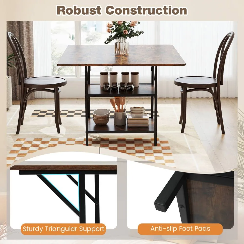 Costway Dining Table for 4-6 Rectangular Dining Table w/Storage Shelves in Brown 5