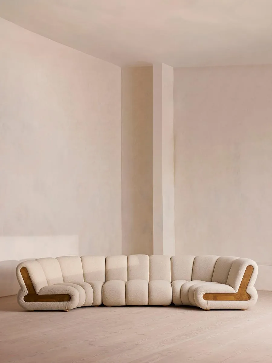 Noelle Modular Curved Sofa, Six Seater, Boucle, Natural